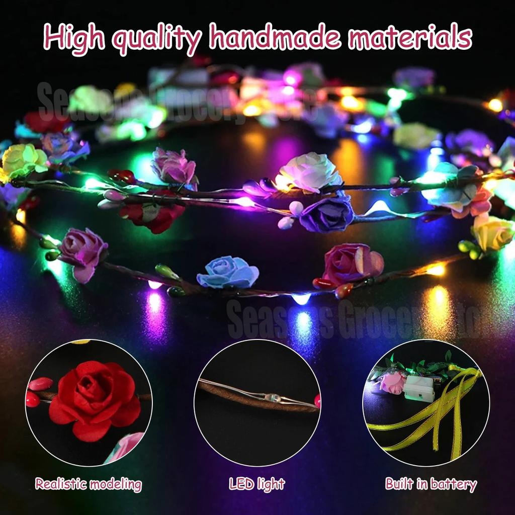 10/60Pcs Light Up Flower Headband LED Flower Hair Crown Glowing Floral Wreath Crowns Birthday Wedding Christmas Decoration 2024