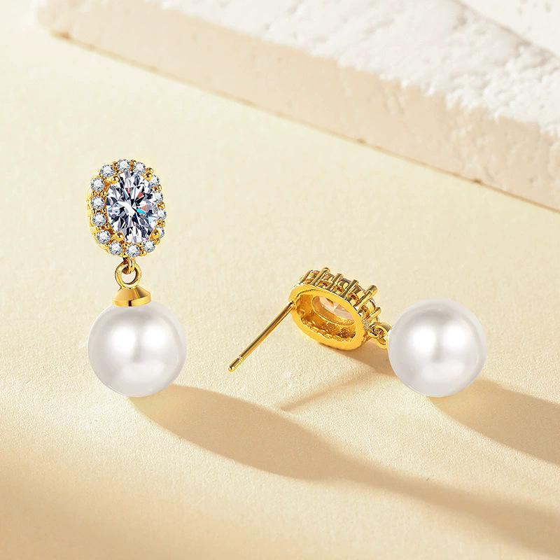 French Retro Pearl and Rhinestone Dangle Earrings - Elegant High-Class Design Studs