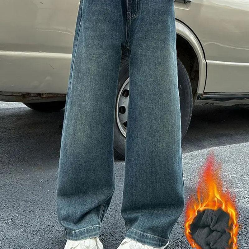 Pocket Heart Embroidery Child Winter Insulated Jeans for Girls Kids Warm Pants Trousers With Fleece Lined Thick Jeans For Teens