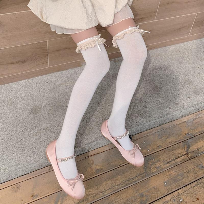 1 Pair Ruffle Thigh High Socks Tube Frilly Socks Long Tube Socks for Girl Over Knee Stockings Princess Style Dress Socks