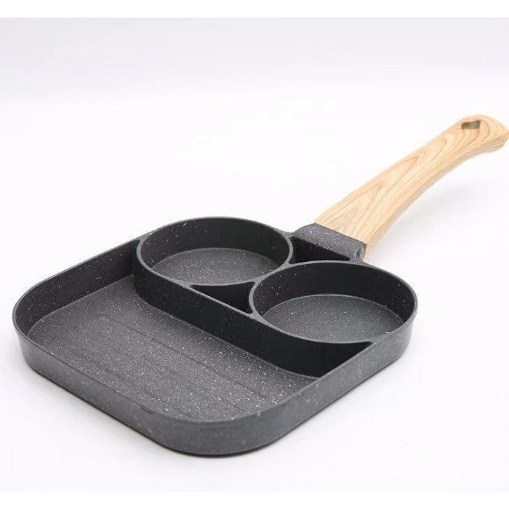Non-stick Household Breakfast Frying Pan for Making Fried Eggs, Burgers, or Steaks with Four Holes.