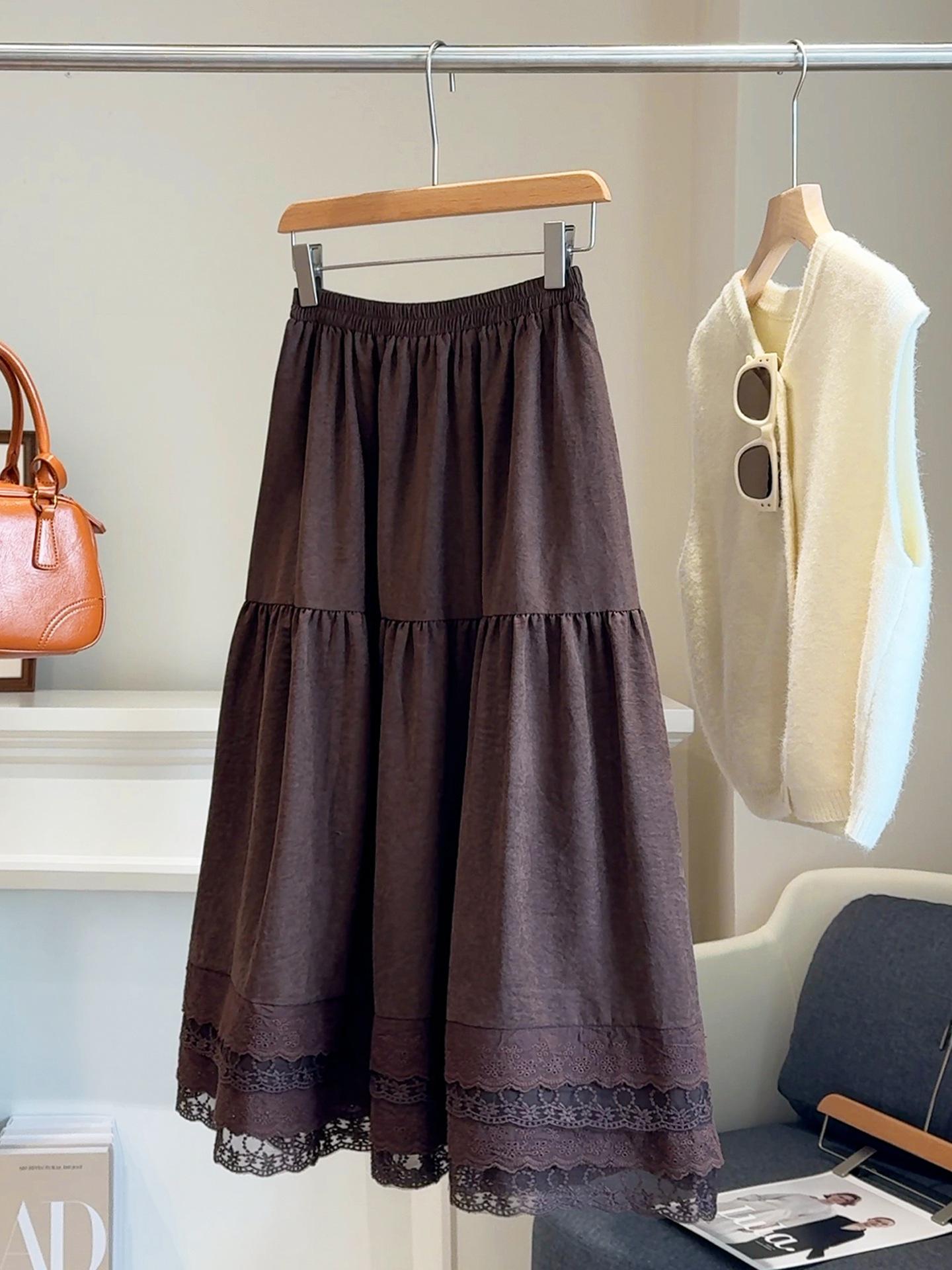 

Design-Sense Retro Heavy-Duty Lace Appliqué A-Line Skirt: Women s Fall 2025 Layered Cake Skirt One Size хаки