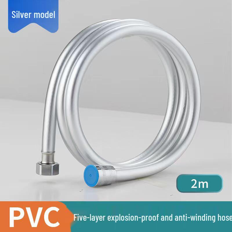 Silver/Grey PVC Anti-Tangle, Anti-Explosion, Heat & Pressure Resistant Shower Hose