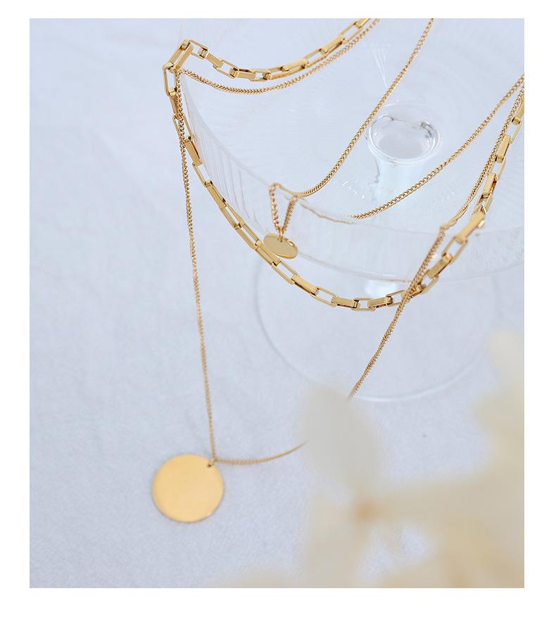 Minimalist Style Gold Titanium Three-Layer Stackable Pendant Necklace