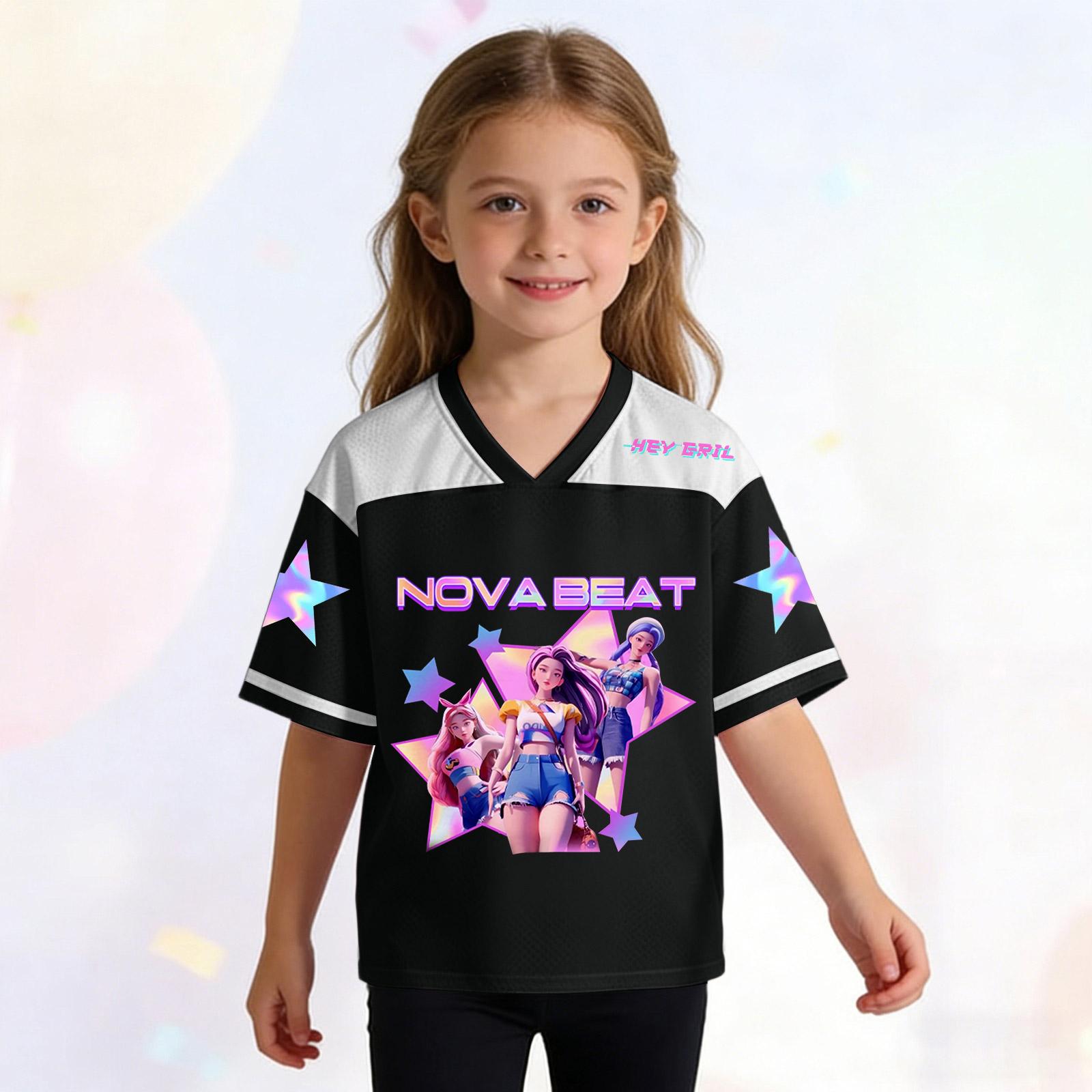 Детский модный топ-свитер с принтом, V-образным вырезом и короткими рукавами для девочки 100 чёрный