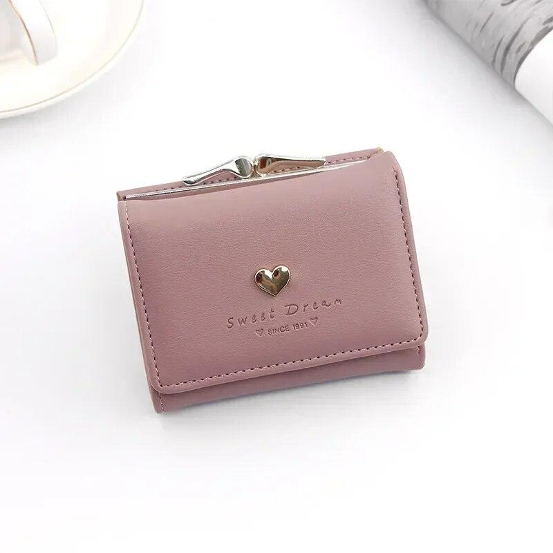 Candy Color Fashion Women Coin Purse Leather Solid Color Vintage Short Wallet Heart Hasp Ladies Girls Card Holder Clutch Bag