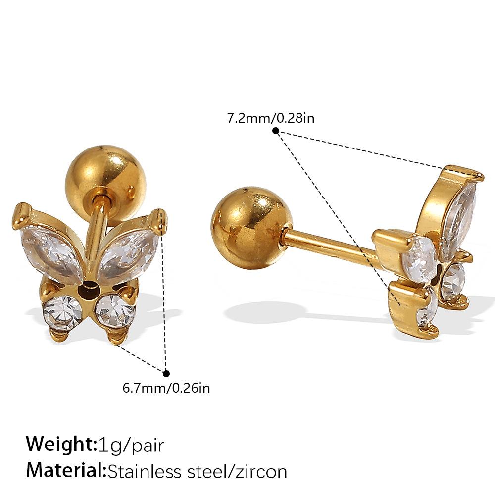 European and American diamond earrings, studs, exquisite butterfly earrings, 18K gold-plated stainless steel earrings jewelry.
