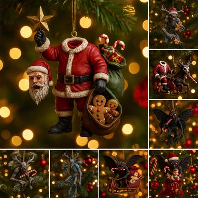 Dark Christmas Ornament 2D Acrylic Headless Santa/Devil Christmas Tree Ornament for Indoor Outdoor Home Party Decor