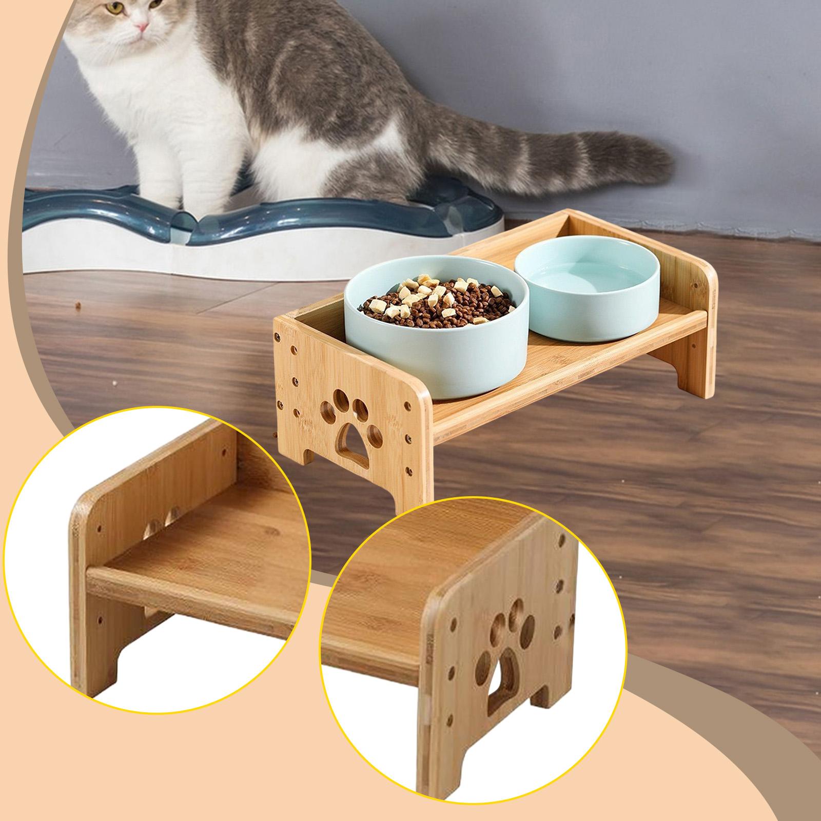 

Dog Feeding Tray Bamboo Raised Bowl Stand Double Bowl Holder Non Slip Elevated Feeder for Puppies and Cats S