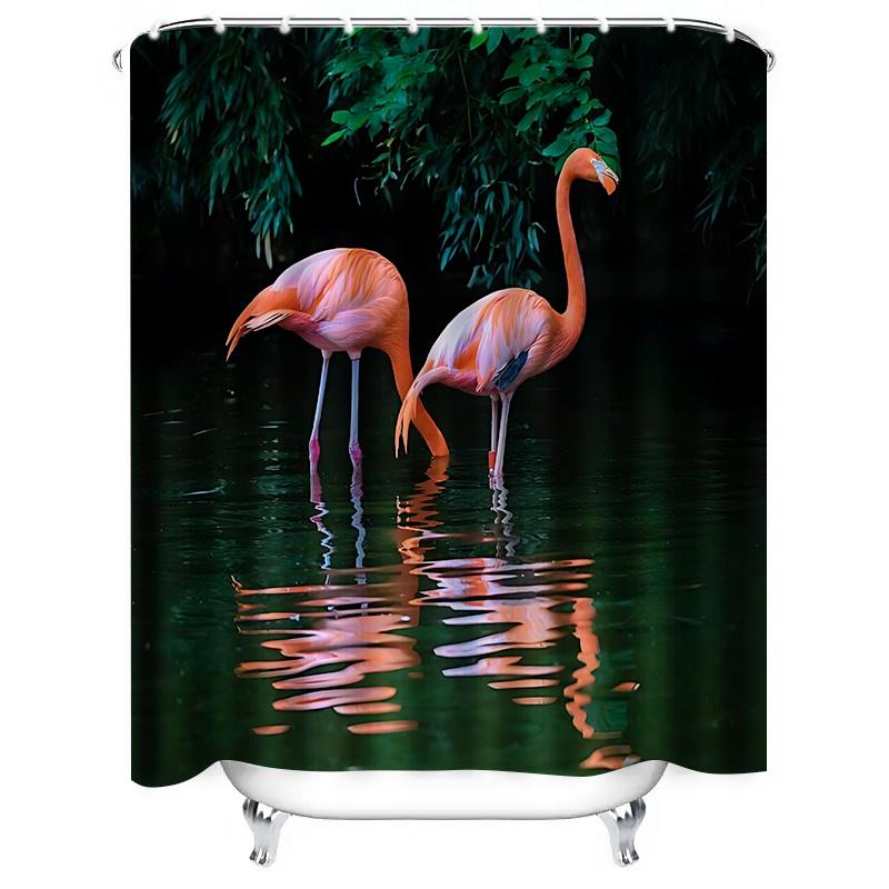 Graceful Pink Flamingos Reflecting In Water - Perfect for Bathroom Decor - Durable and Waterproof Shower Curtain Elevate Space