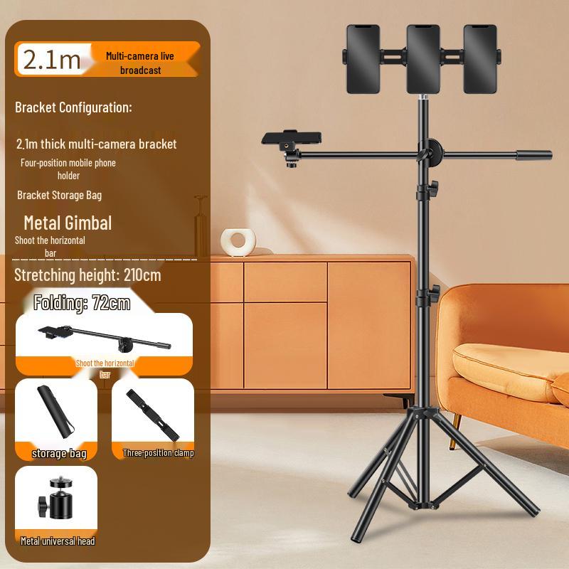 Multi-Camera Mobile Phone Tripod with Fill Light for Live Streaming & Selfies