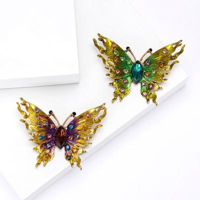Creative Alloy Enamel Rhinestone Flame Butterfly Brooch High-End Exquisite Women'S Clothing Corsage Jewelry Pin