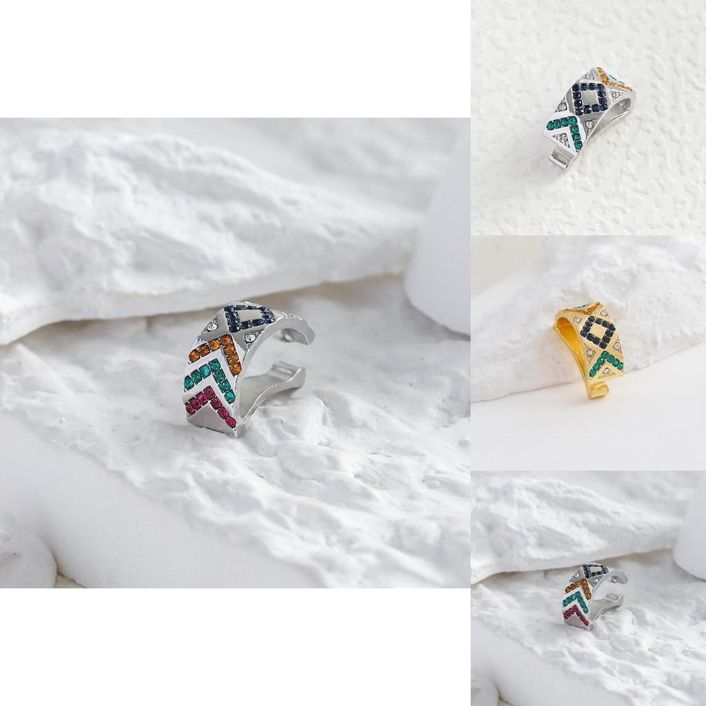 Alloy Colorful Stylish Gemstone Ear Cuffs For Women Geometric Design