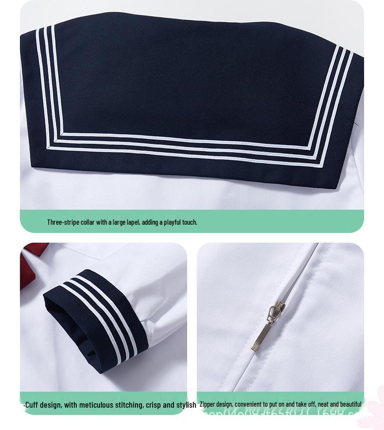 Navy Collar White Japanese School-Style Sailor Suit JK Uniform Skirt Set