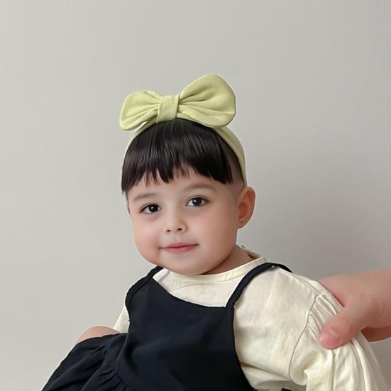 Baby Wig Headband with Bow Design Realistic Simulated Hair Material Secure Elastic Strap Baby Costume Hairband
