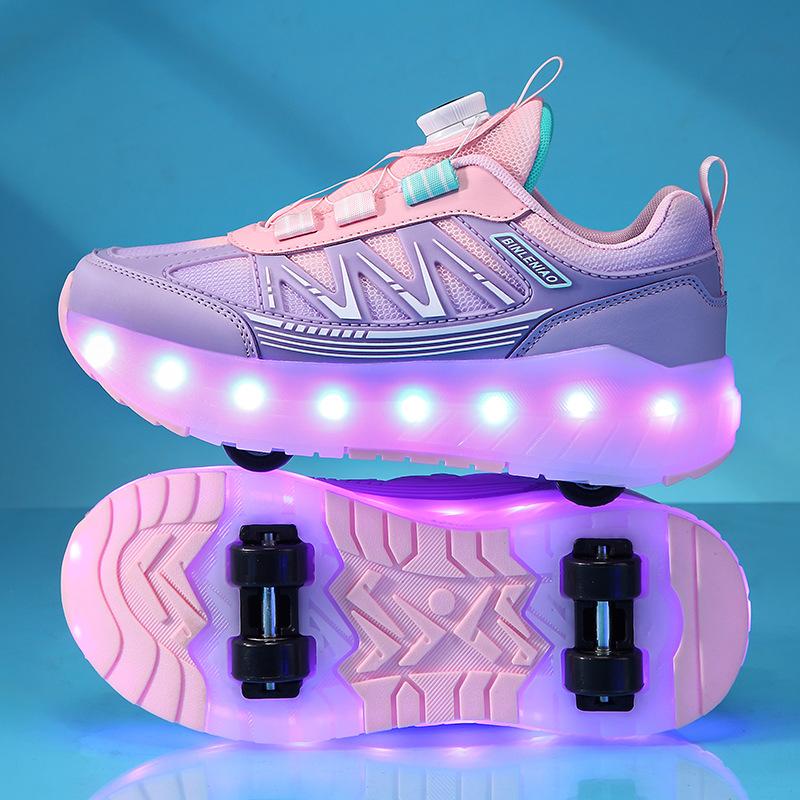 Leuchtende Kinder-Rollschuhe mit 4 Rädern und abnehmbaren Rädern für Jungen im Sommer Mädchen-Sportschuhe mit Rädern Sneaker 29