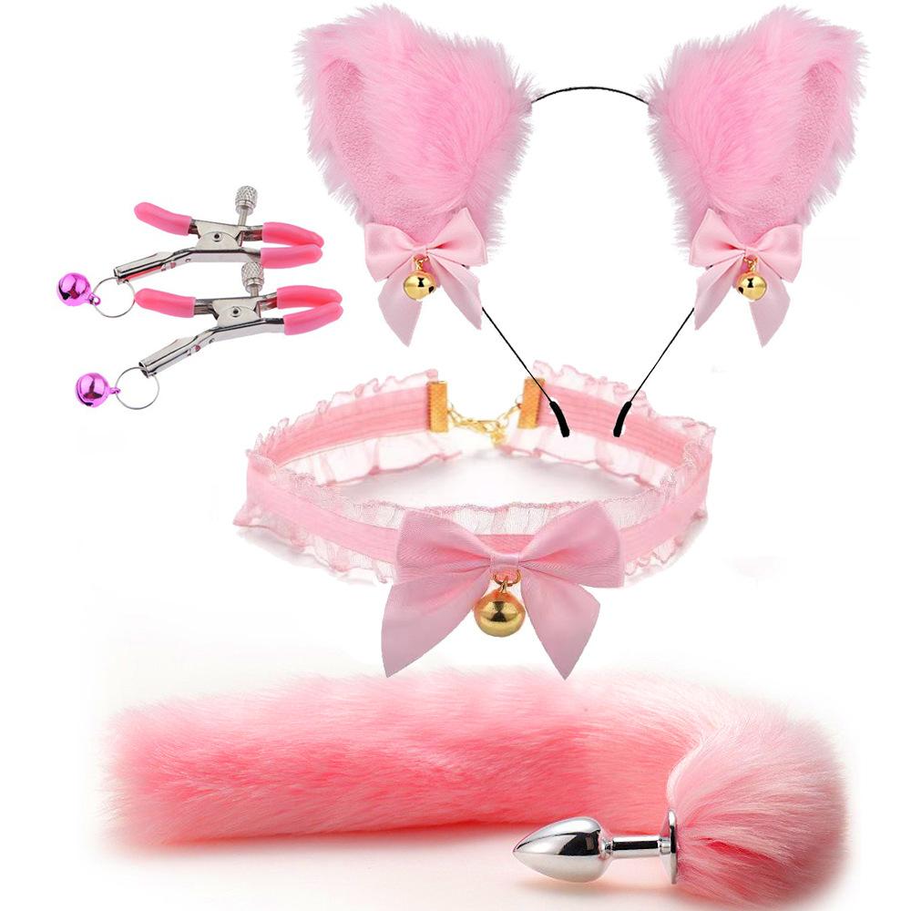 Fox Anal Plug Fox Tail Bow Butt Plug Cute Bow-Knot Soft Cat Ears Headbands Erotic Cosplay Accessories Nipple Clamps SM Sex Toys