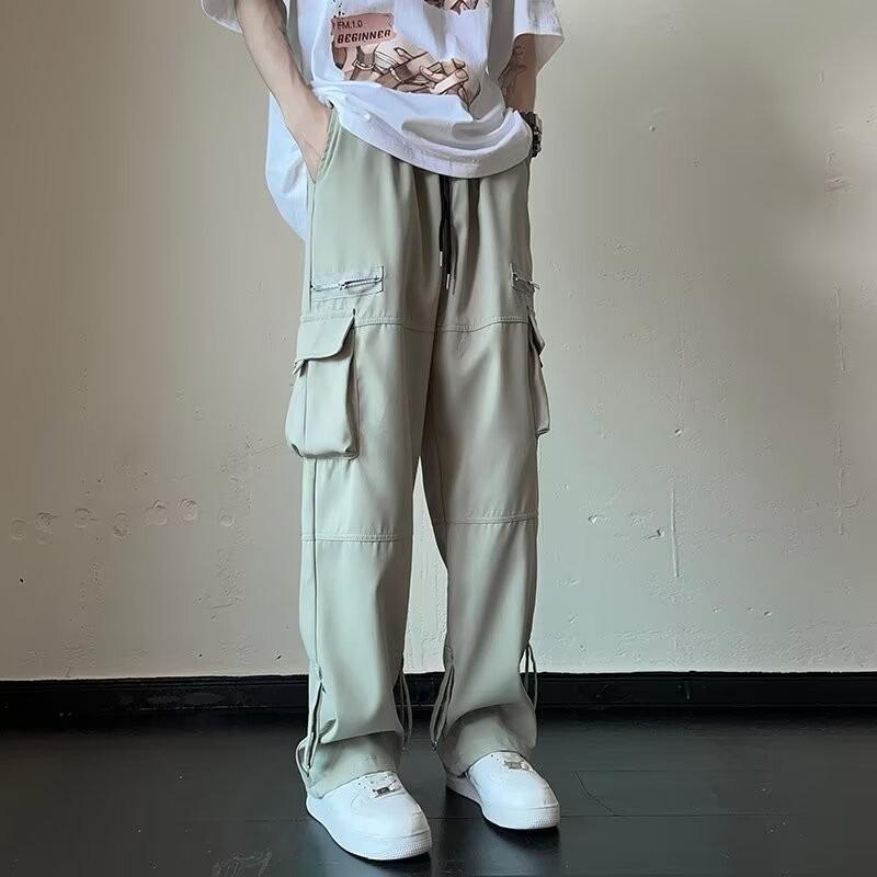 Multi-pocket Work Pants for Men In Autumn Japanese Trendy Straight Loose Casual Pants Niche Zipper Floor Trousers