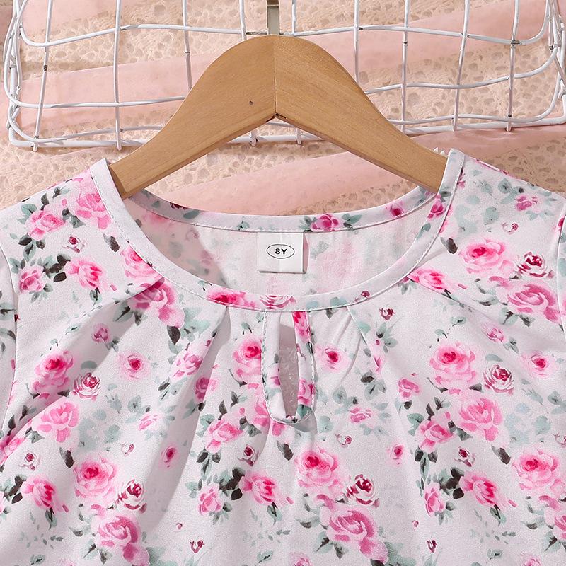 Dívčí ležérní oblek, letní dětský módní tištěný top s krátkým rukávem a kraťasy, dvoudílný oblek