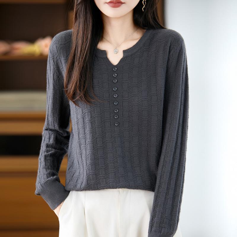 

New Autumn and Winter Pullover Sweaters, Scissor Neck Knitted Sweaters, Checkered Jacquard Base Layer for Women s Wear XXL темно-серого