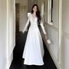 Women's Sexy White V-Neck Retro Lace Patchwork Long-Sleeve Dress - 2026 Early Spring Collection