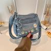 Lightweight Denim Zipper Crossbody Bag Stitching Line Embroidery Decoration Bag Hot Sale Casual Youth Women's Shoulder Bags