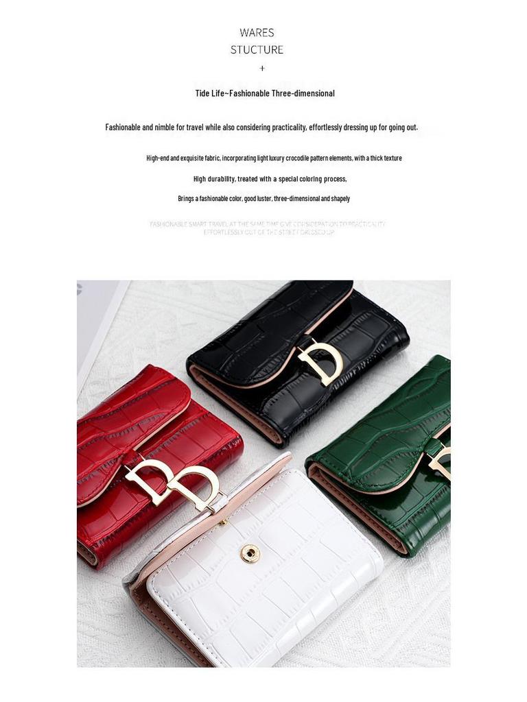 European & American Crocodile Pattern Women's Tri-fold Wallet: High-End, Multifunctional Coin Purse & Card Holder.