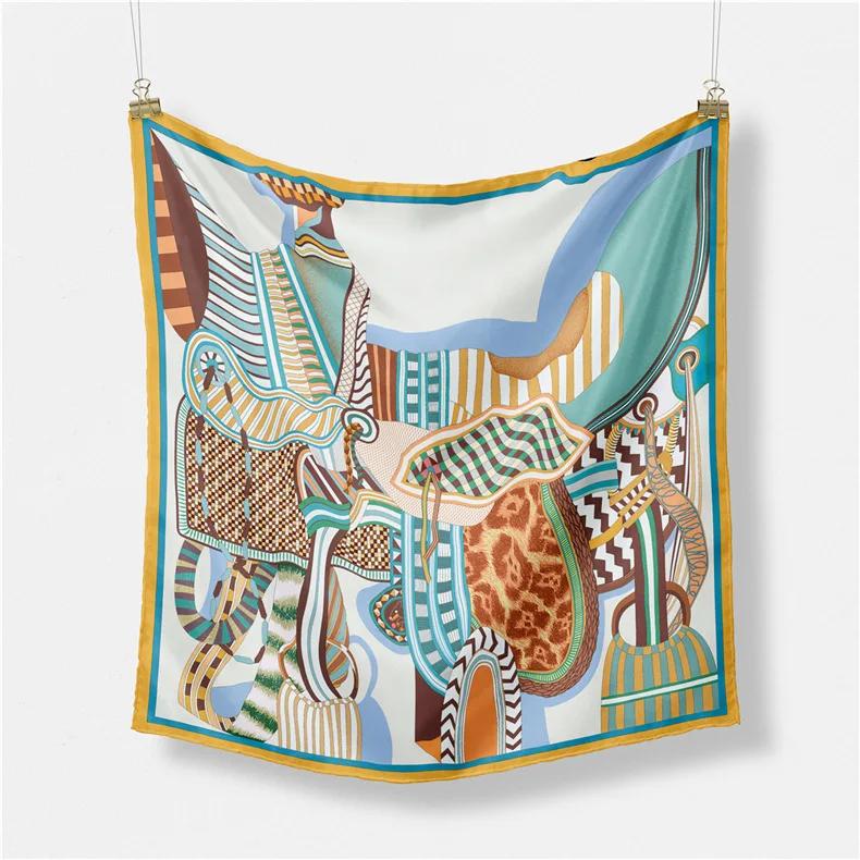 Luxury Print Silk Square Scarf Women Spring Neck Tie Shawl Wraps Female 53cm Hair Hand Wrist Headkercheif Hijab Bandana