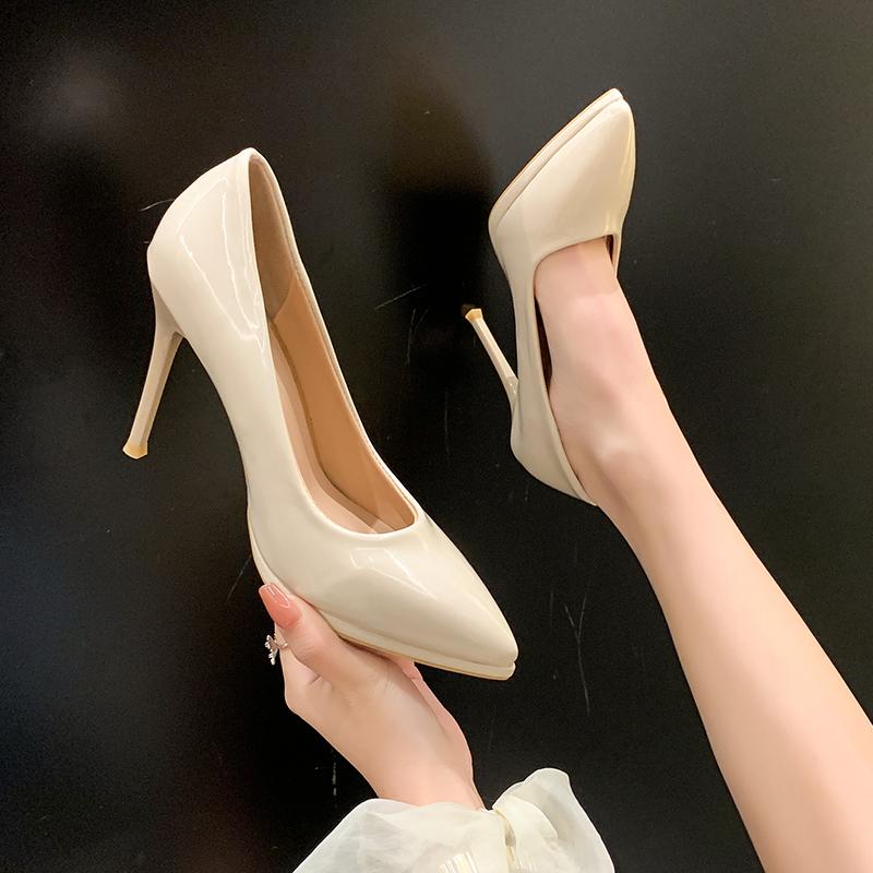 Fashion Stiletto Single Shoes Autumn New Pointed Toe Patent Leather Cover Foot Platform Non-Slip Wear-Resistant High Heels