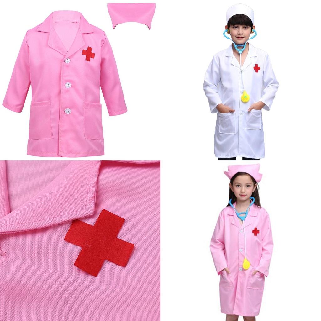 Premium Doctor Coat Fancy Dress Up Costume For Kids With Long Sleeves And Red Cross Pattern