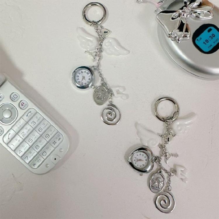Enchanting Angel Wing Clock Keyring Vintage Alloy Bag Charm Creative Jewelry Accessory For Everyday Use