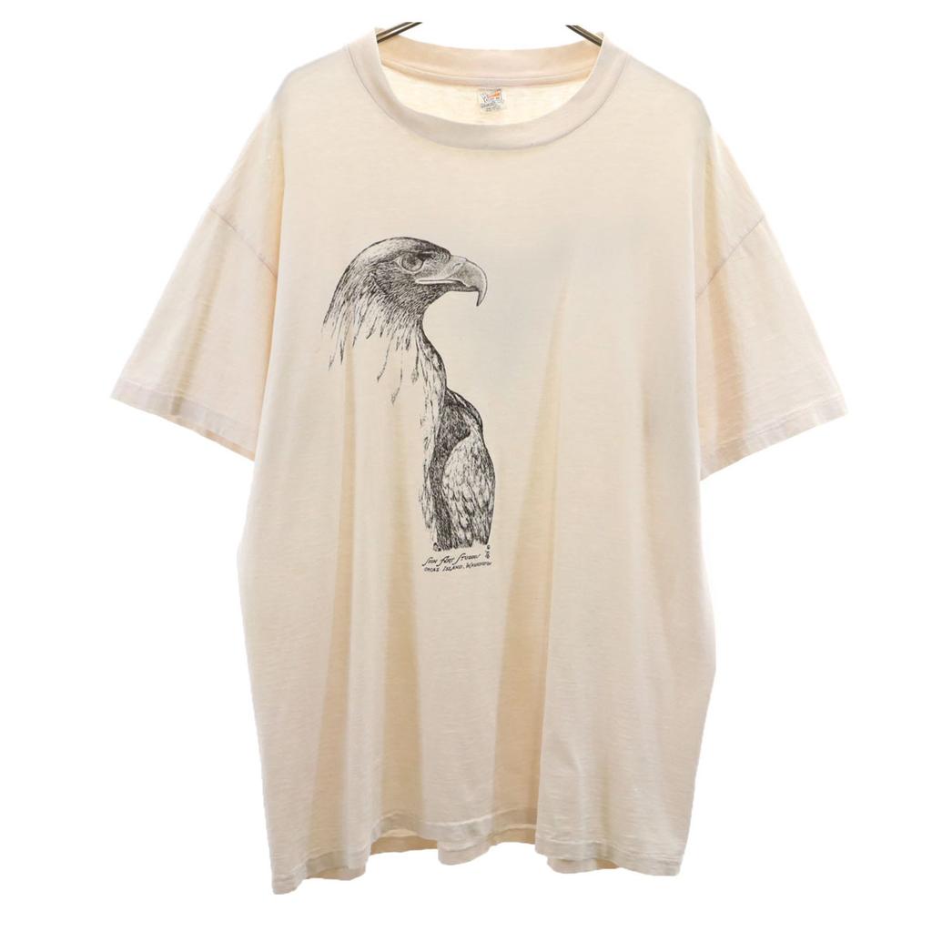 HANES 70s Made In USA Vintage Eagle Print Short Sleeve T-shirt Men's Used