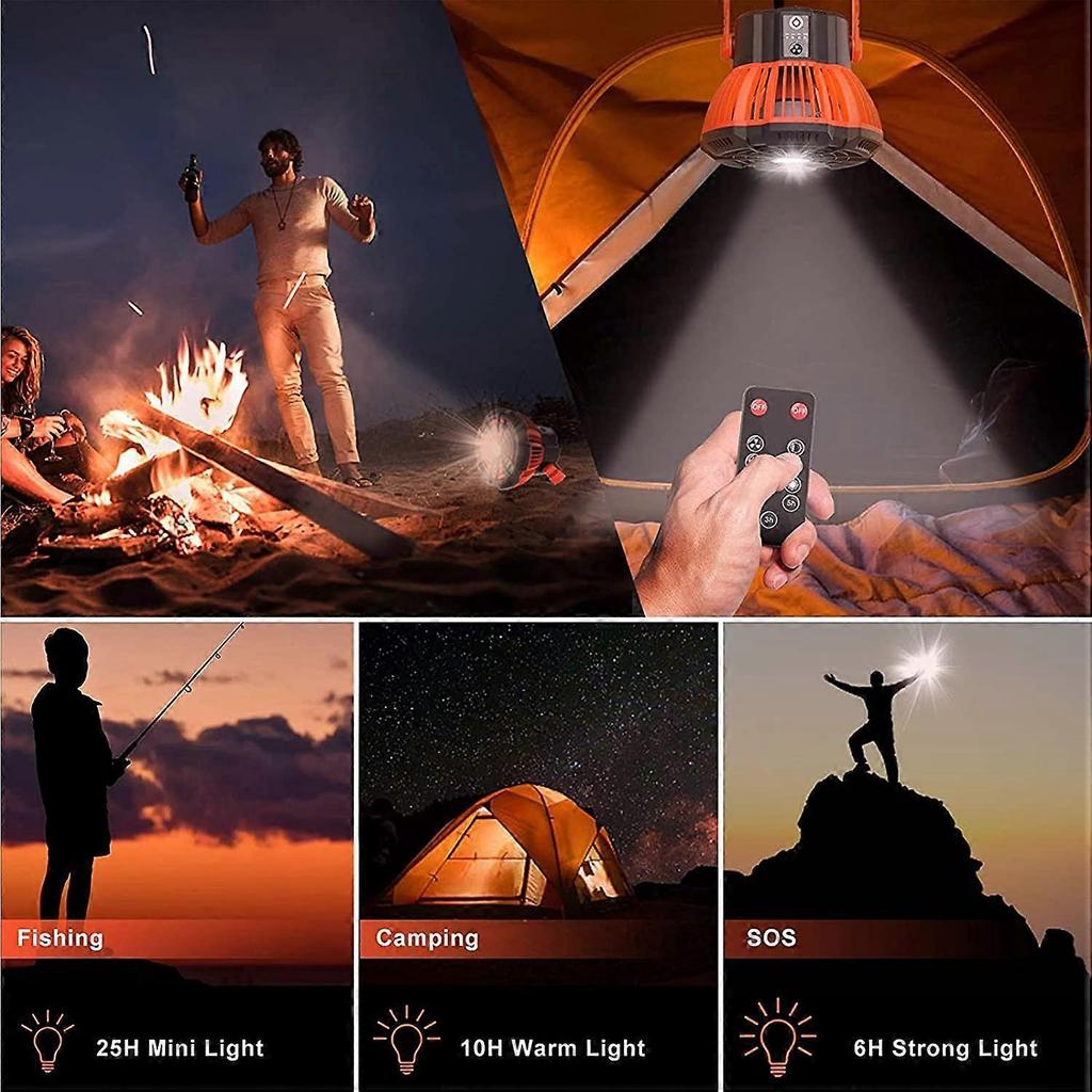 Portable Camping Fans Lantern for Tents, Tent Fan Rechargeable with Remote Control, Quiet and Powerful Personal USB Desk Fan for Outdoor Cam