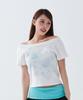 ESCAPEFROM [Escf X Hot Today] Halftone Lily Boat Neck Slim Fit Short Sleeve T-Shirt White