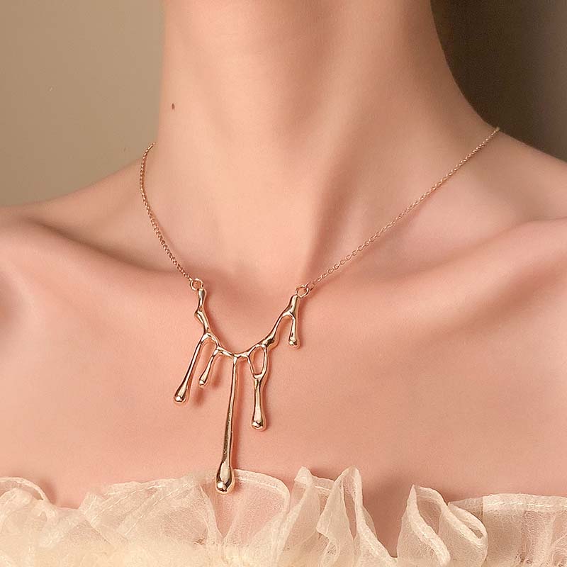 Minimalist Water Droplet Pendant Necklace for Women Men Liquid Lava Metal Irregular Chokers Y2K Accessories Fashion Jewelry Gift