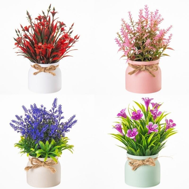 

Set of 4 Miniature Artificial Potted Plants Decorative Faux Succulent Arrangement for Indoor Office Home Desk Display One Size розовый
