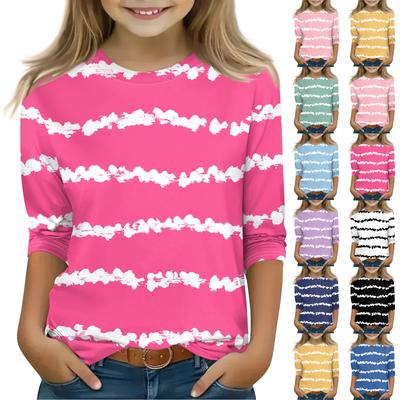 Bedruckte Oberteile für junge Mädchen von 5–16 Jahren, Rundhalsausschnitt, 3/4-Ärmel, T-Shirts, trendige Oberteile, Outfit-T-Shirts