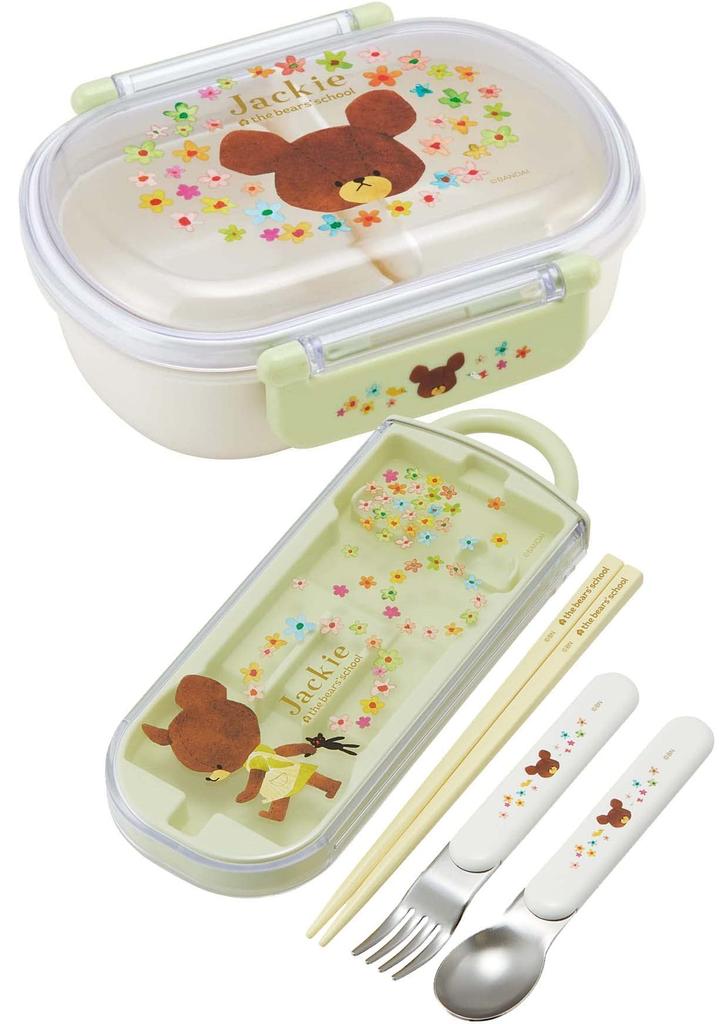 Skater Lunch Box Trio and Made in TACC2AG Children's Set, Chopsticks, Spoon, Fork, Kids' Cutlery, Antibacterial, Easy-Open Slide-Open, Japan, "The