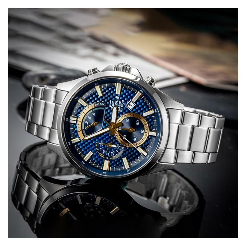 Casio EDIFICE Series Waterproof and Versatile Quartz Movement Stainless Steel Strap Japanese and Korean Watch Men's Watch Blue Dial EFV-530D-2A