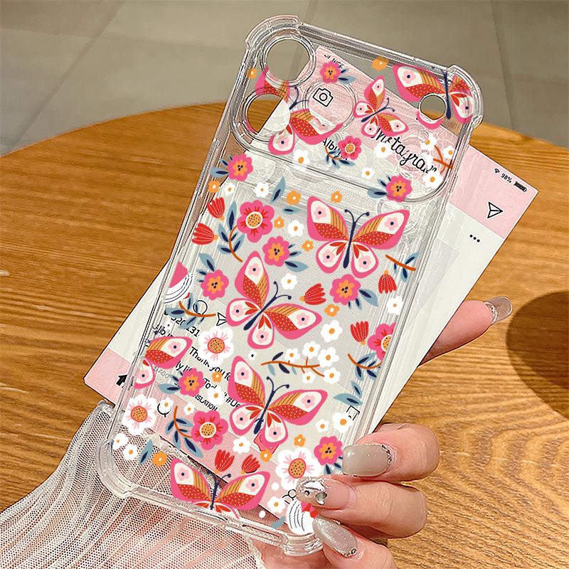 Custodia per Telefono in Silicone con Stampa di Rose e Farfalle per iPhone 17 Pro Max 16 15 14 Pro Max 13 12 Pro 11 Cover Trasparente Morbida Antiurto