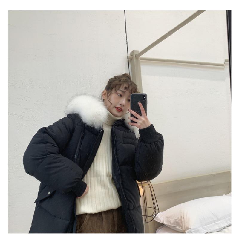 Women S Short Loose Fit Cotton Padded Coat With Big Fur Collar Winter Casual Style