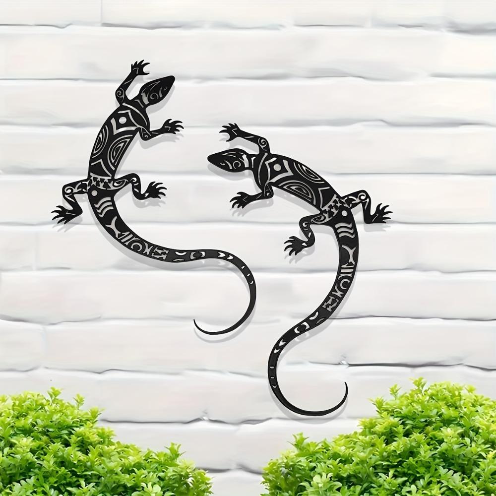 2D Metal Gecko Silhouette 2pcs Flat Iron Wall Art Sculpture Outdoor Home Garden Decor