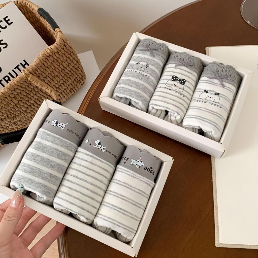 A053 Women's Soft Gray & White Striped Triangle Briefs - Skin-Friendly, Hip-Wrapping, Pure Cotton, Antibacterial Style for Teens, 2025 Collection.