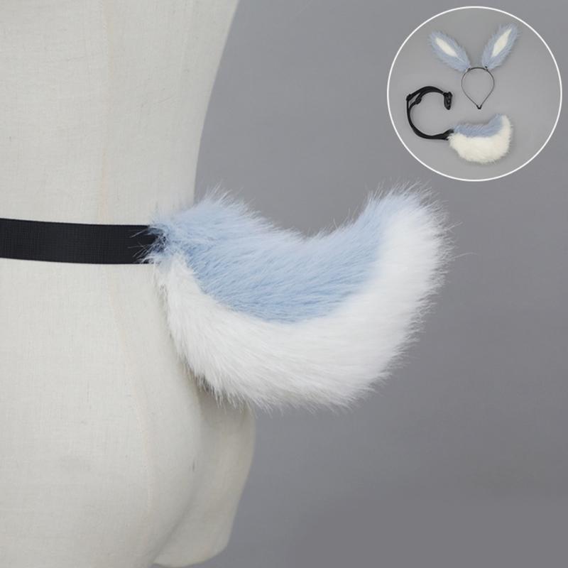 Soft Rabbits Tail Lovely Rabbits Ears Headband Plush Animal Tail Decorations Rabbits Ears Headwear for Halloween Party