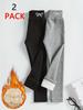 Girls' 2-Piece Set: High-Waisted, Fleece-Lined, Stretchy Slim-Fit Winter Leggings with Butterfly Print In Gray and Black.