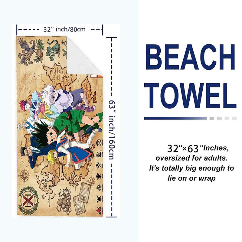 Anime HUNTER×HUNTER Print Beach Towel, Large Soft Quick Dry Towel for Beach Camping Swimming