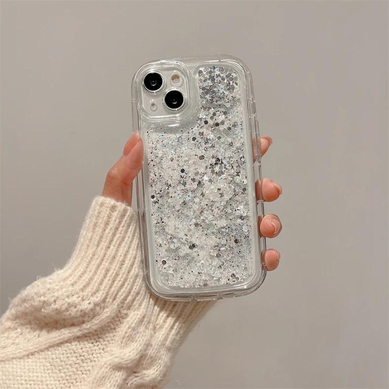 Glitter Fragments Quicksand Case for iPhone 16 15 17 Pro Max Back Cover Anti-fall Airbags Soft Silicone Shell Bumper Phone Funda