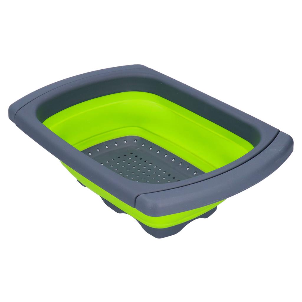 Green Foldable Drain Basket Silicone Collapsible Fruit Vegetable Wash Strainer Basket for Home Kitchen