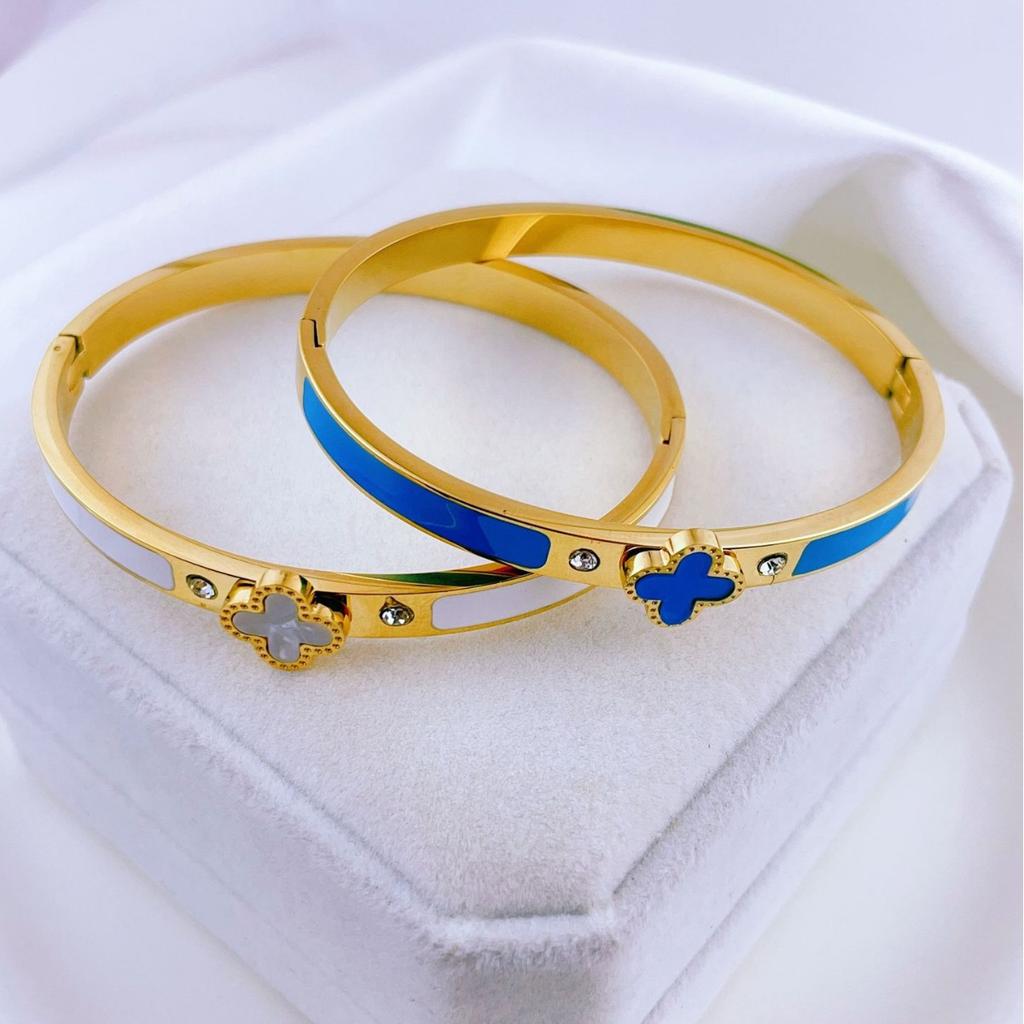 Bracelet trèfle à quatre feuilles tendance, en acier titane de haute qualité, pour femme