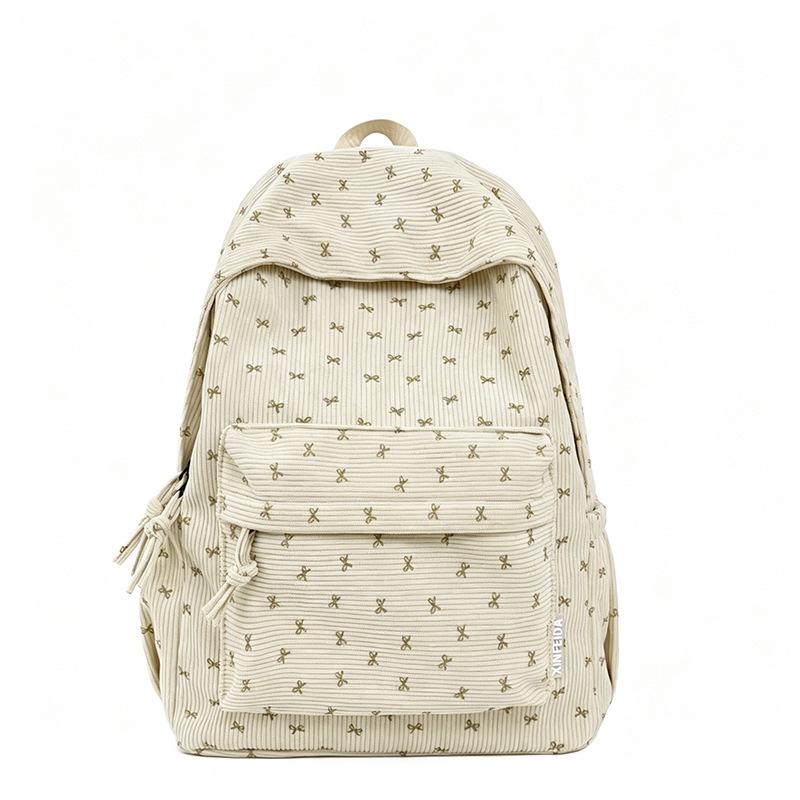 Schoolbag1011 New Textured Student School Bag Corduroy Bow Niche Versatile Backpack Large Capacity Commuter Backpack